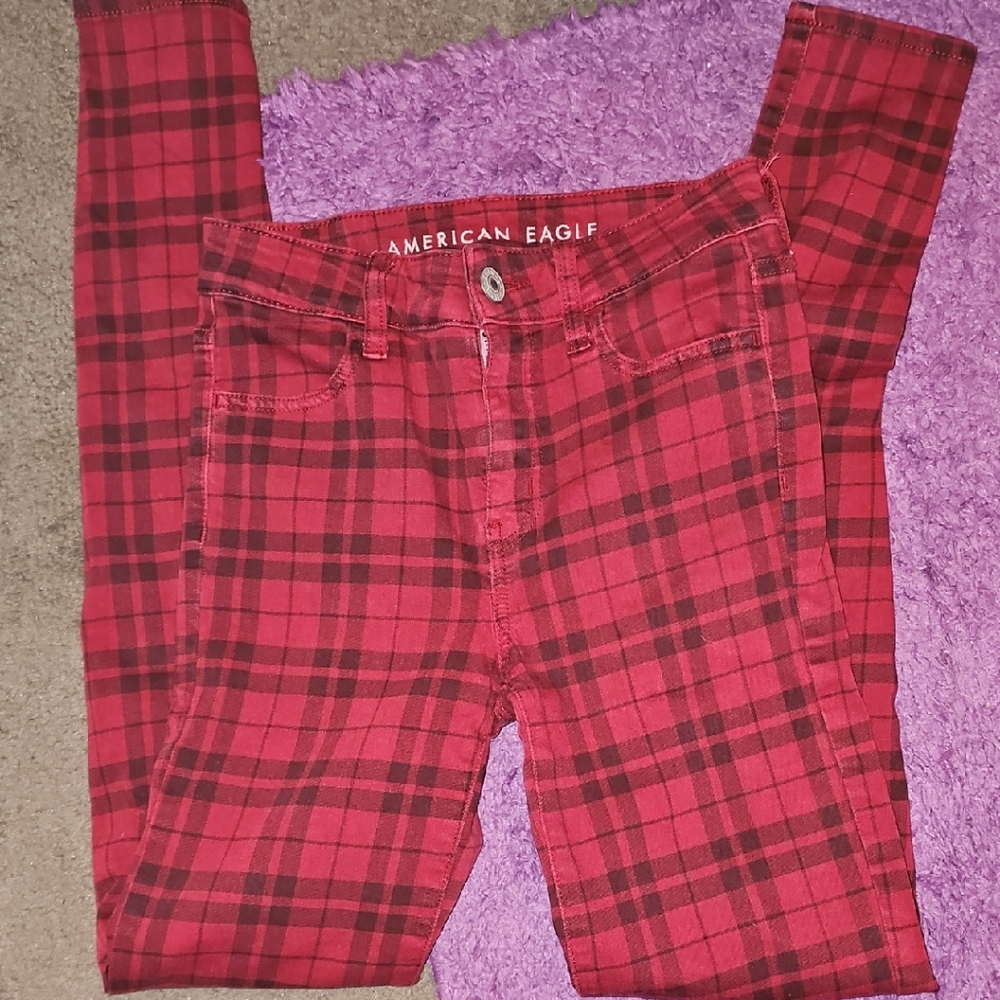 American Eagle Red Plaid Jeans